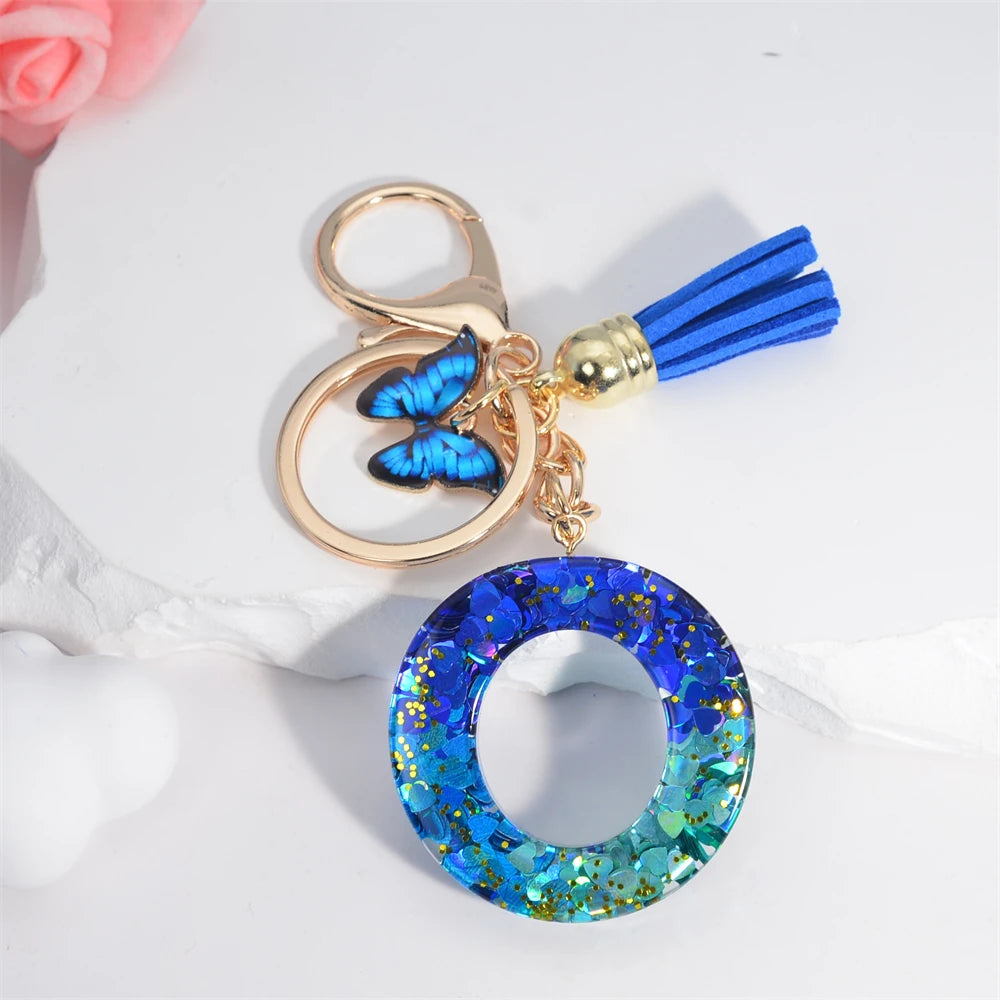 26 English Alphabet Letter Tassels Keychain Crystal Acrylic Butterfly Pendent Key Chain Women Gift Fashion Jewelry Accessories - Fui Fuiu Jewelry