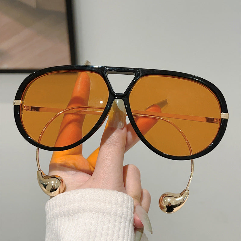 New double-beam built-in beaded fashionable sunglasses, personalized aviator sunglasses, uni sunglasses