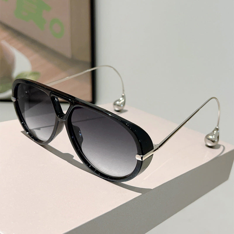 New double-beam built-in beaded fashionable sunglasses, personalized aviator sunglasses, uni sunglasses