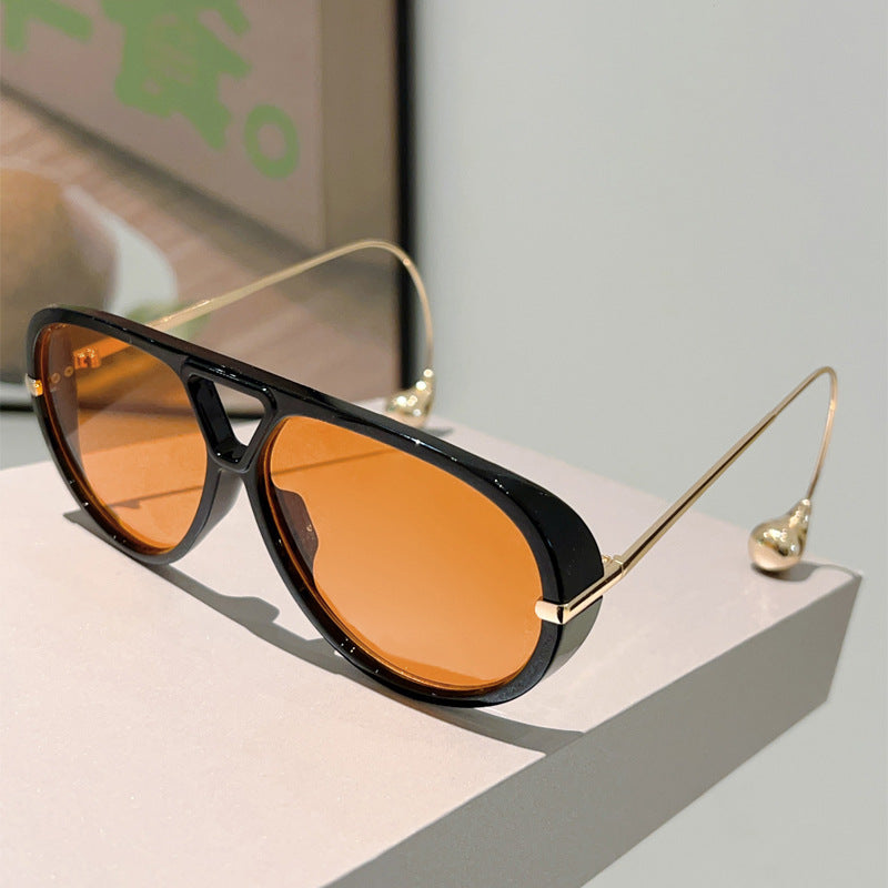 New double-beam built-in beaded fashionable sunglasses, personalized aviator sunglasses, uni sunglasses