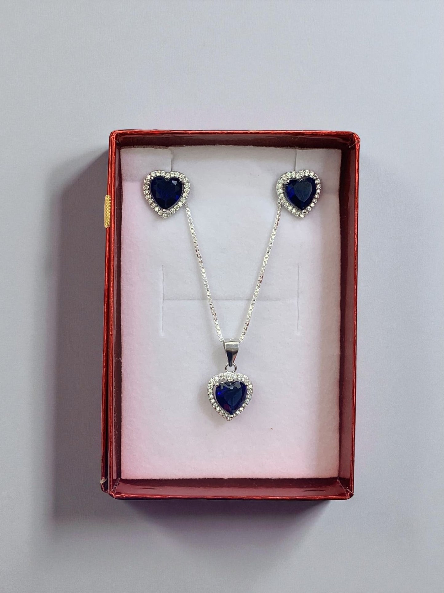 Blue, green, red, clear heart sterling silver 925 plata set aretes studs y cadena con dije de corazon negro rosa verde necklaces and earrings