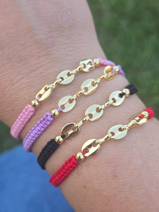 Pulsera tejido macrame con cadena de marinero ajustable braclets color with chain