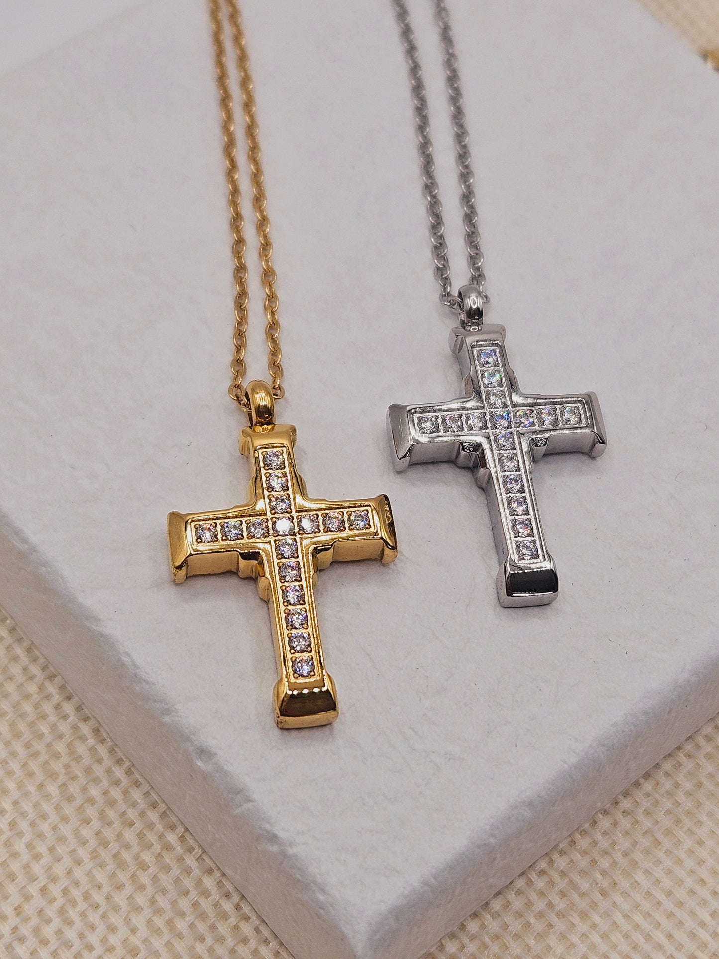 Cross and zirconia necklace