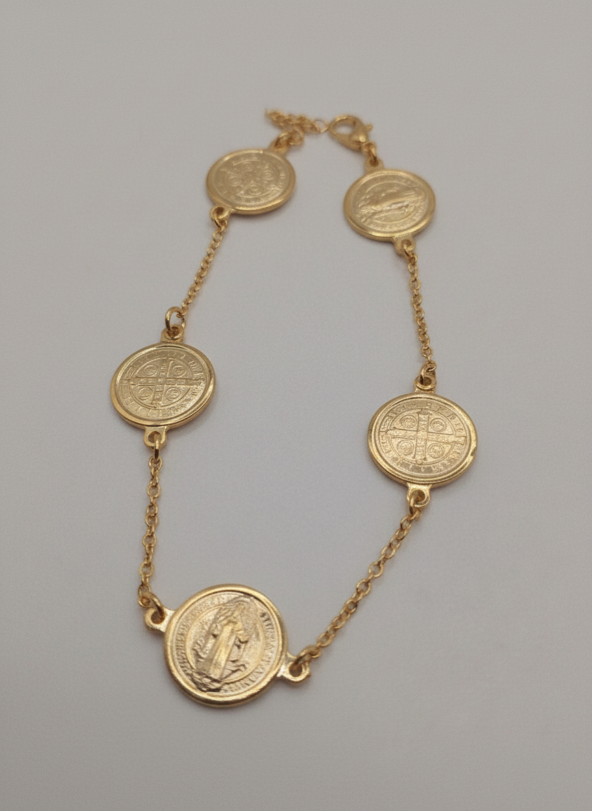 St Benedict bracelet Brasilian Gold San Benito pulsera Oro Brasilero 14K