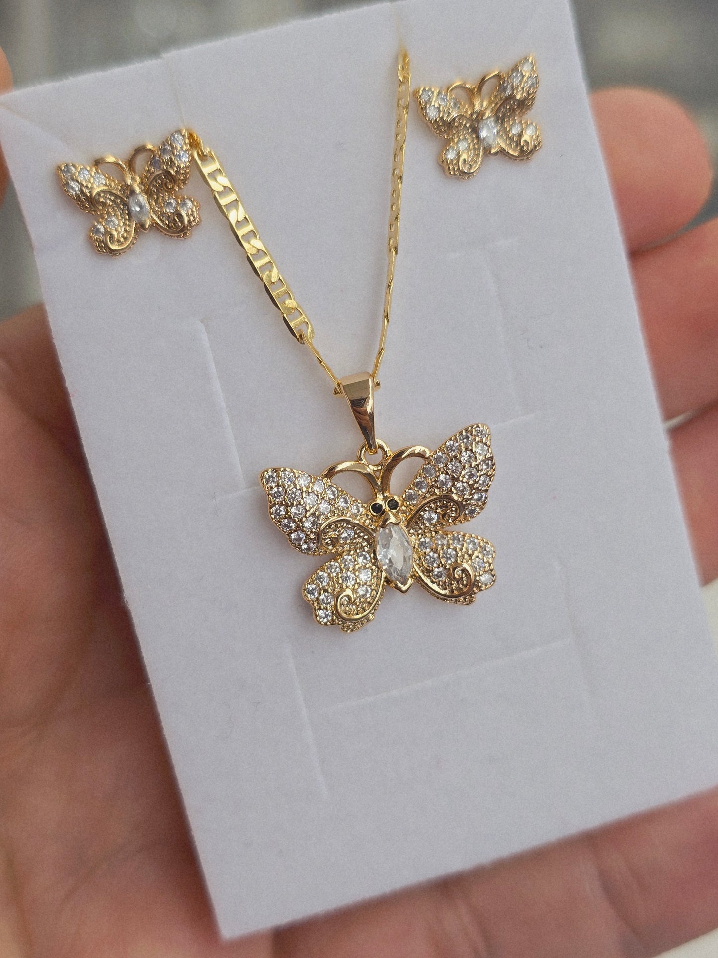 Set Butterfly Gold Filled 14K Oro 14K set de mariposas de colores aretes y cadena necklace and earrings