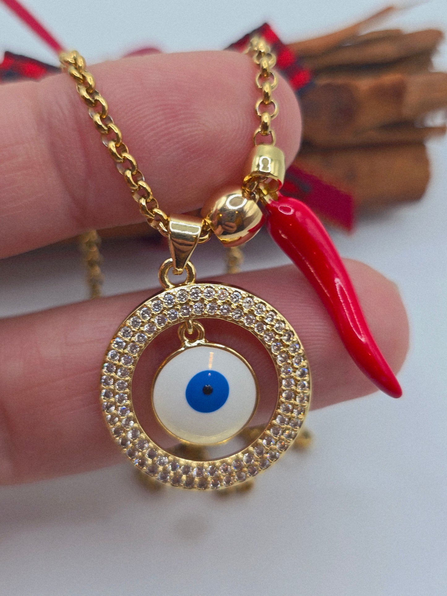 Necklace big Evil Eyes zirconio and cornillelo ojo turco