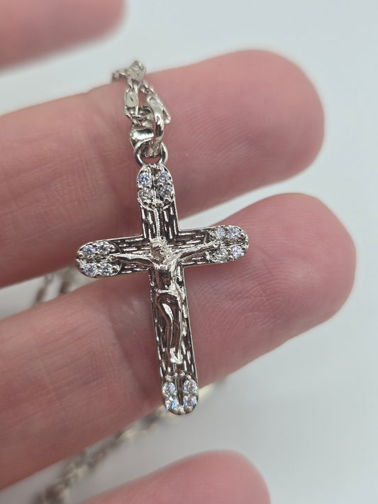 Cadenas silver plated plata cruz necklaces cross and zirconia  crystal crucifijo - Fui Fuiu Jewelry