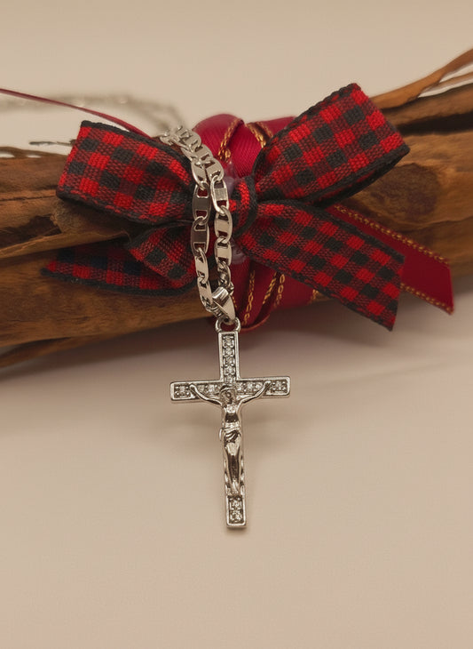 Cadenas silver plata steel cruz necklaces cross and zirconia crucifijo