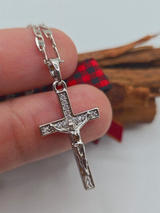 Cadenas silver plata steel cruz necklaces cross and zirconia crucifijo