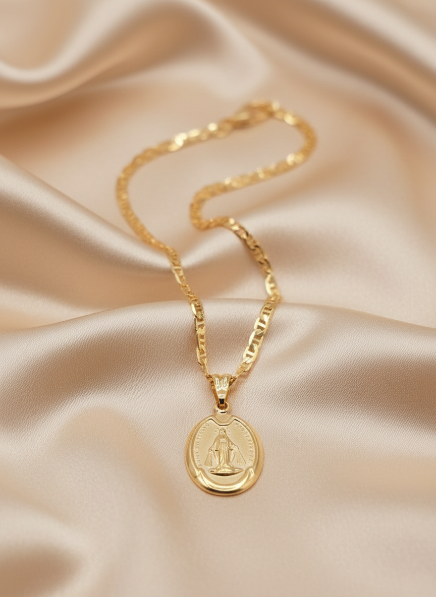 Miracles virgin pendant necklace 14K Gold Filled, cadena virgen de Gudalupe. 14K Oro Laminado