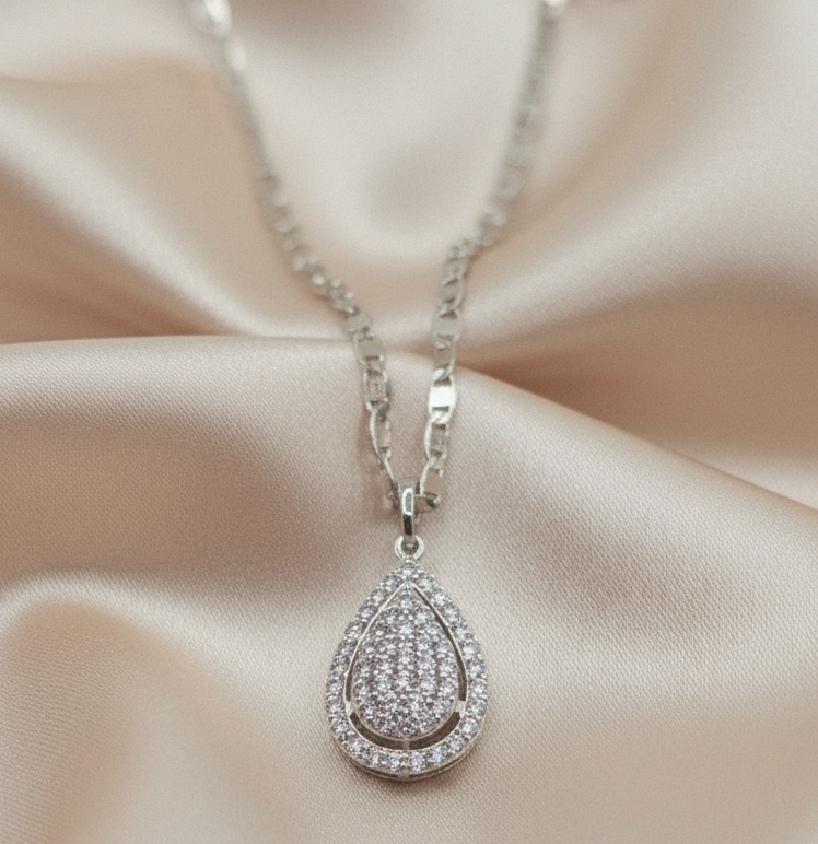 Zirconia Drop Necklace silver cadenas plateada gotas con zirconia silver plated baño de plata - Fui Fuiu Jewelry