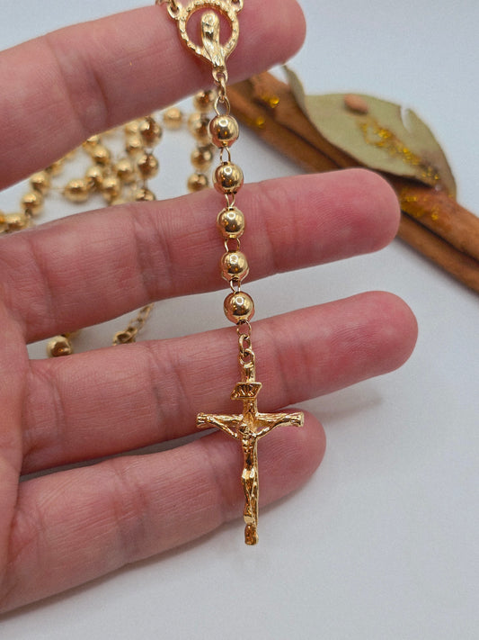 Rosario Cadena laminado de 18K garantizado Virgen Maria necklace Oro Brasilero Rosary