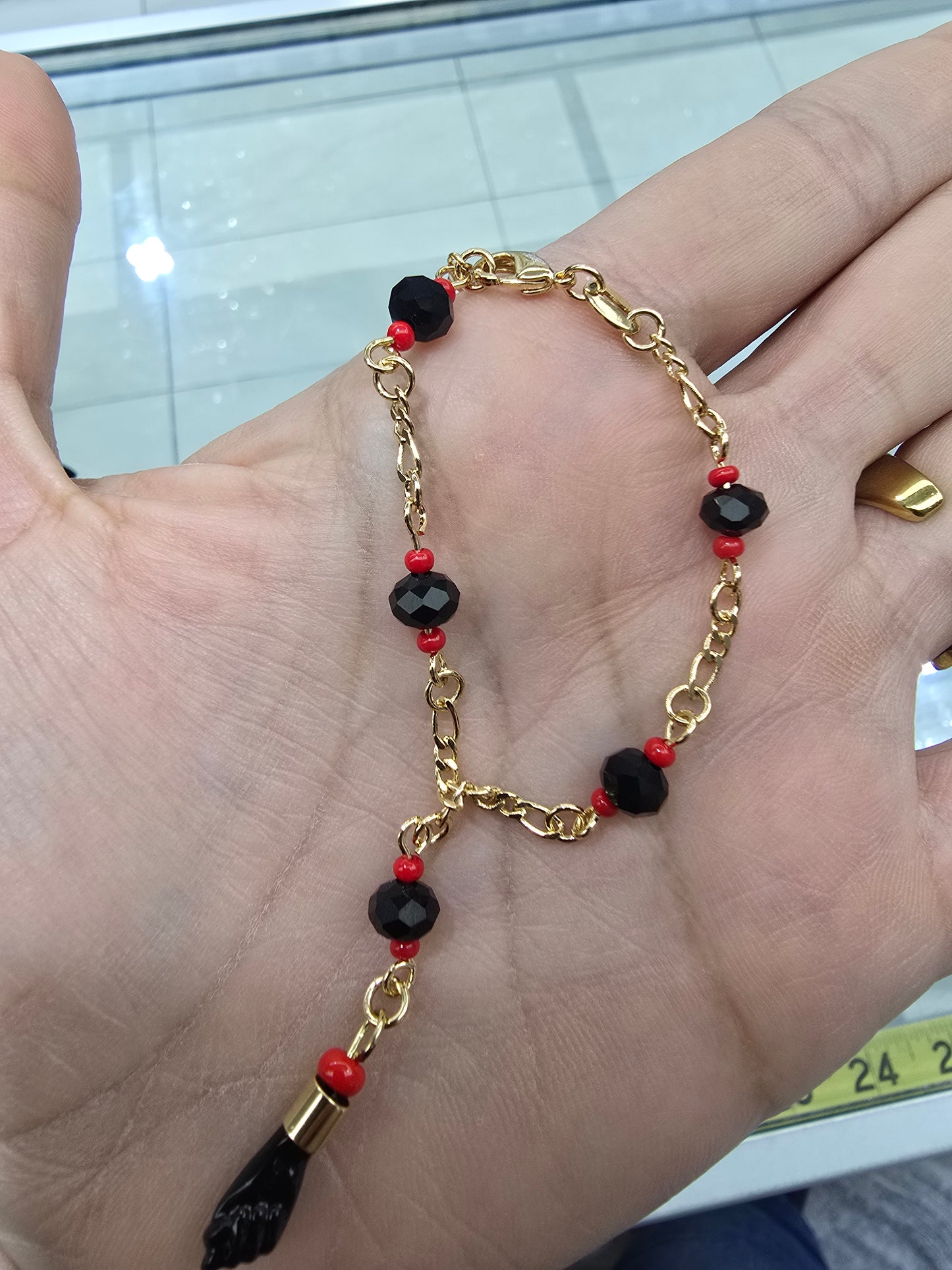 Pulsera con rojo para nin@s simulado de azabache bracelet and chain Brasilian Gold  pulsera Oro Brasilero 14K