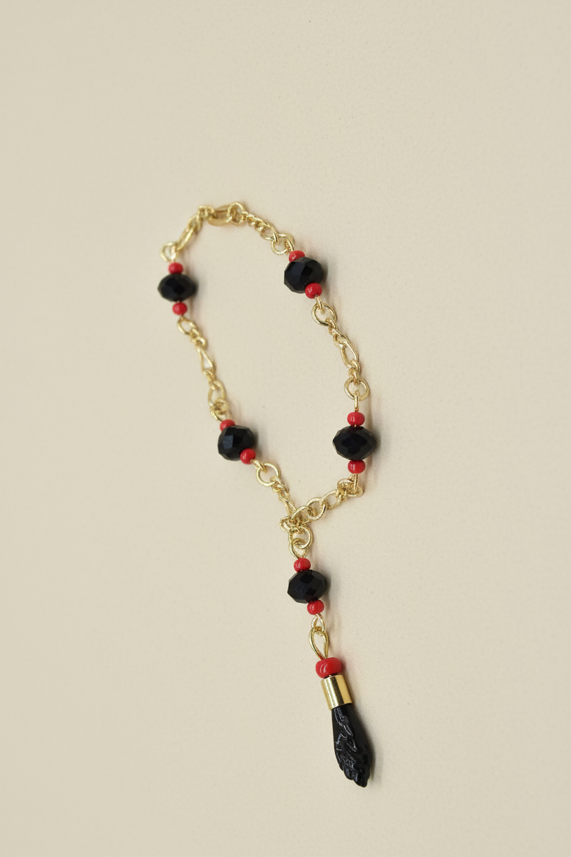 Pulsera con rojo para nin@s simulado de azabache bracelet and chain Brasilian Gold  pulsera Oro Brasilero 14K - Fui Fuiu Jewelry