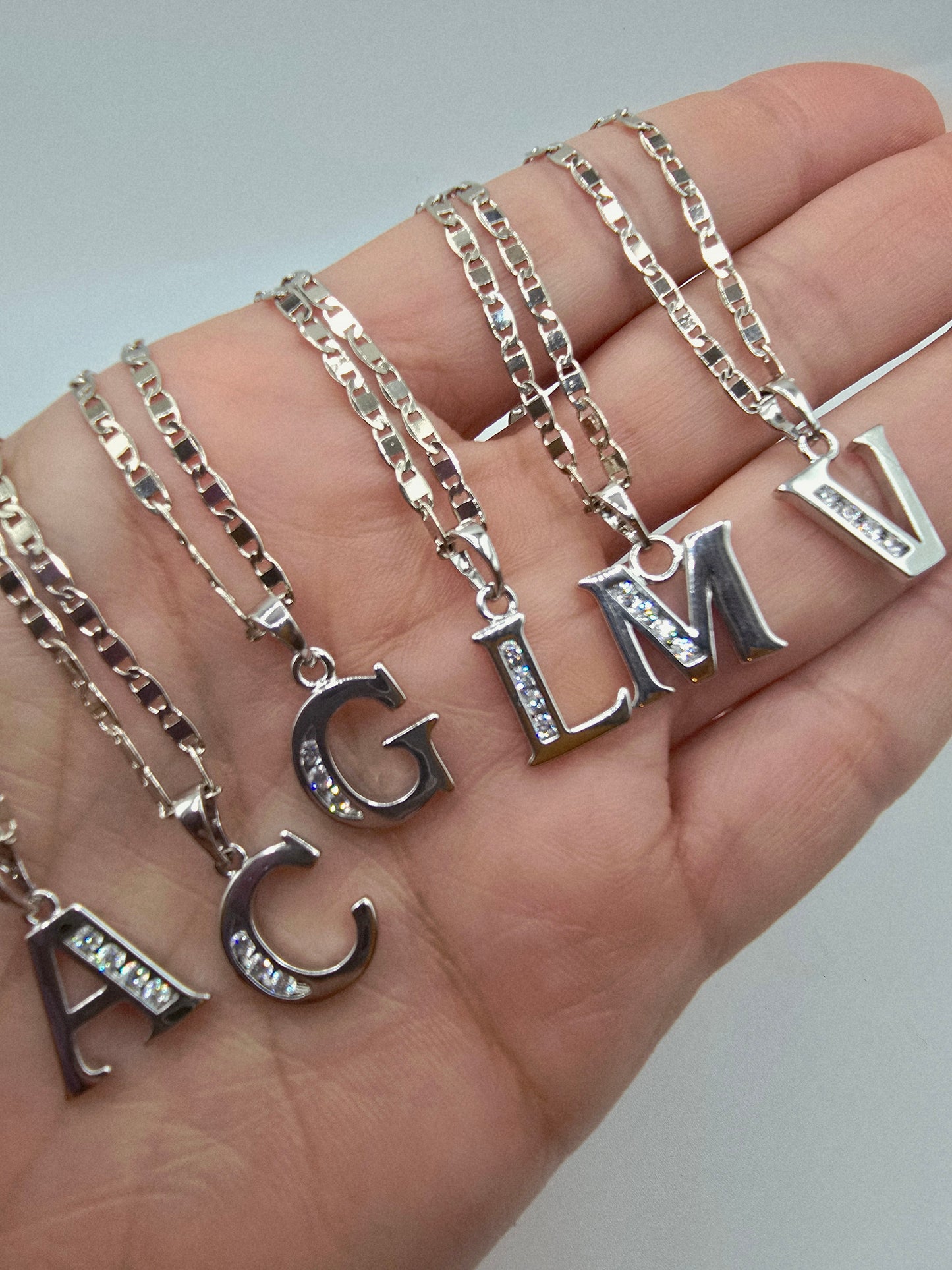 Letters Initials zirconia iniciales y letras necklaces cadenas silver  rodio