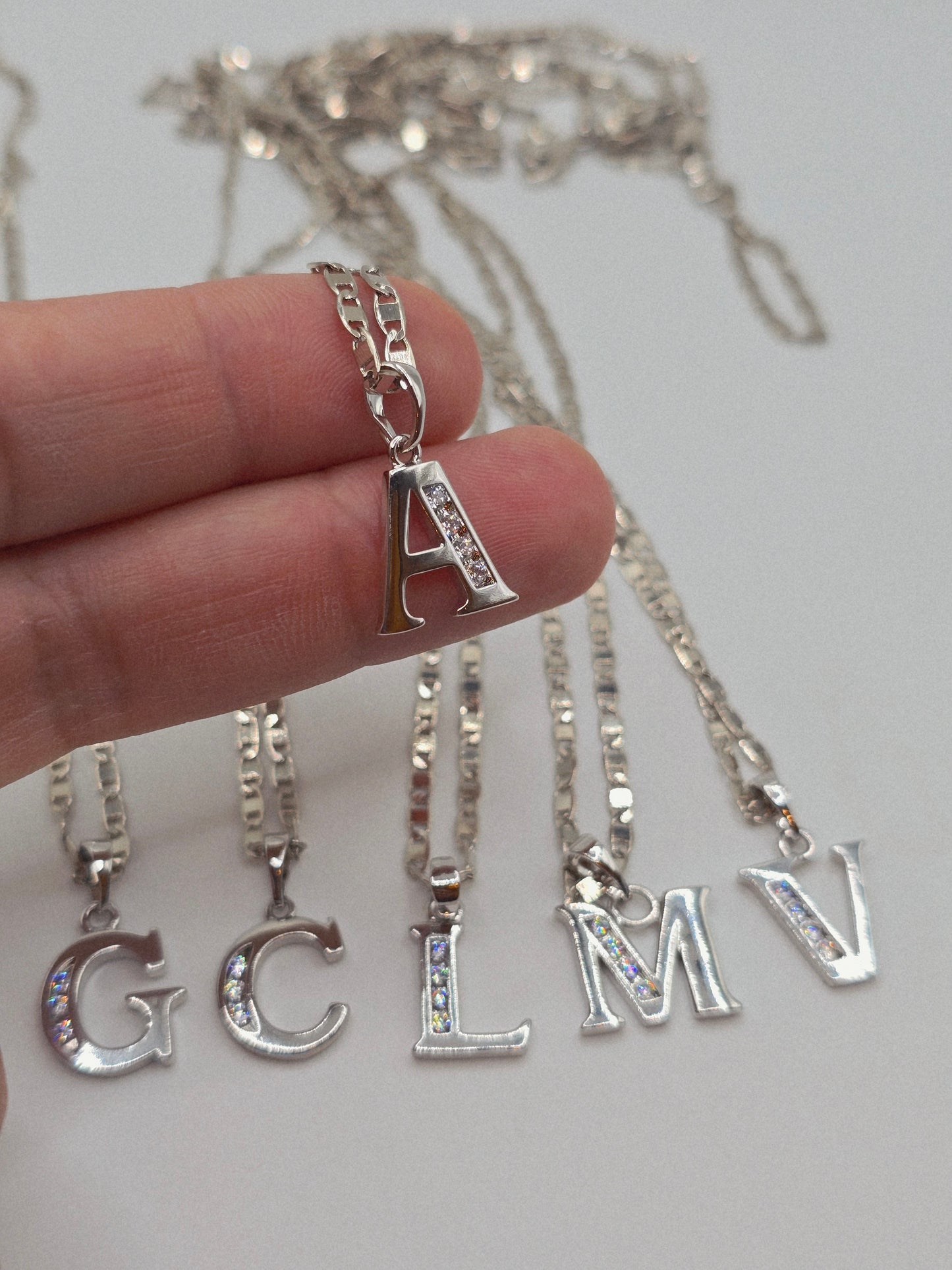 Letters Initials zirconia iniciales y letras necklaces cadenas silver  rodio