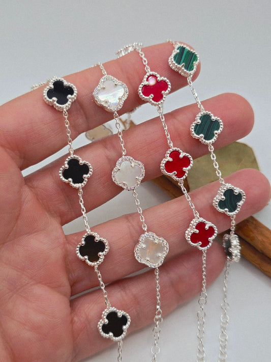 Bracelets sterling silver 4 leaves flowers pulsera en plata 925 flor de 4 hojas oro