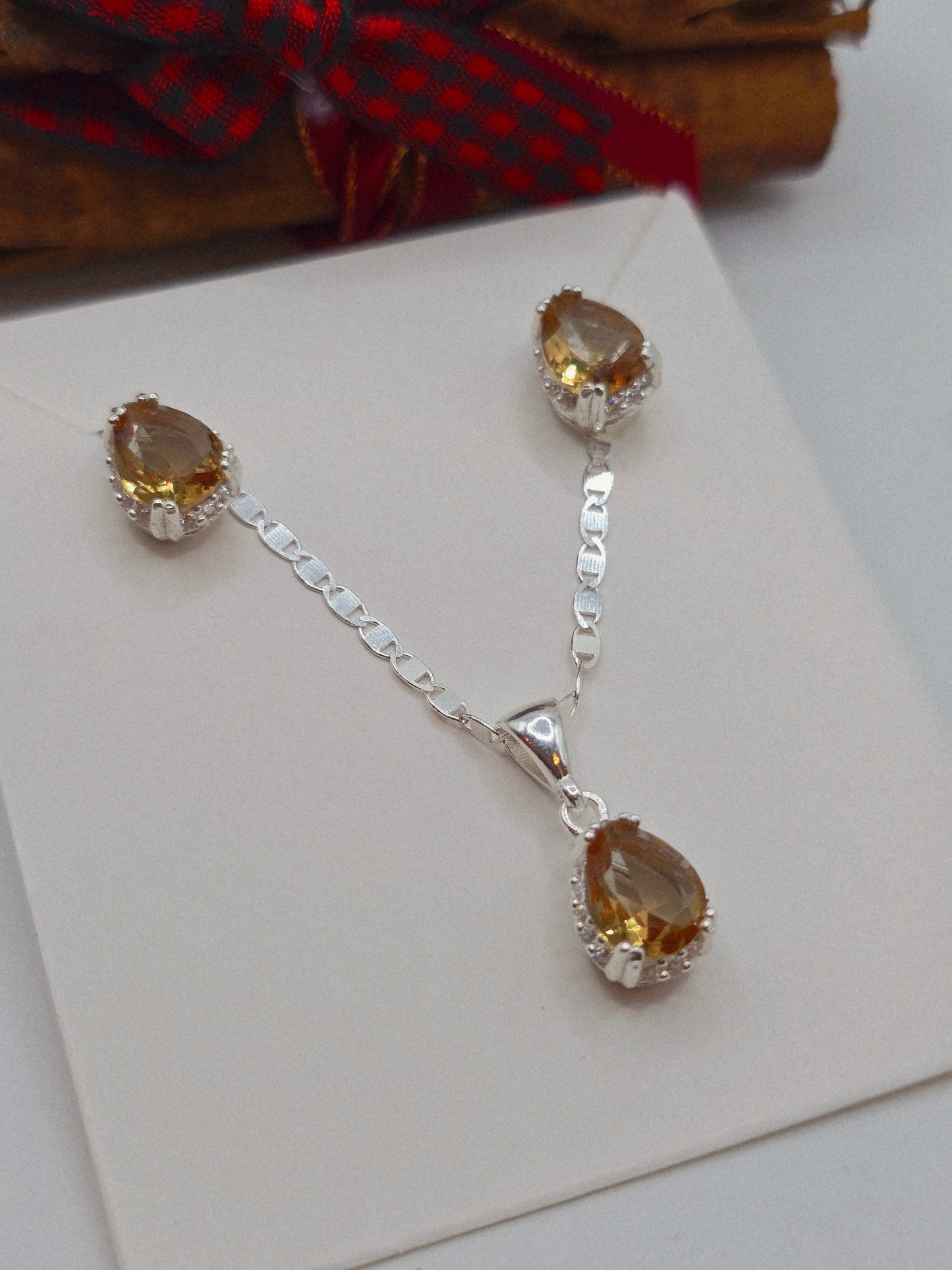 Gemstone  sterling silver 925 plata set aretes studs y cadena con piedra  necklaces and earrings