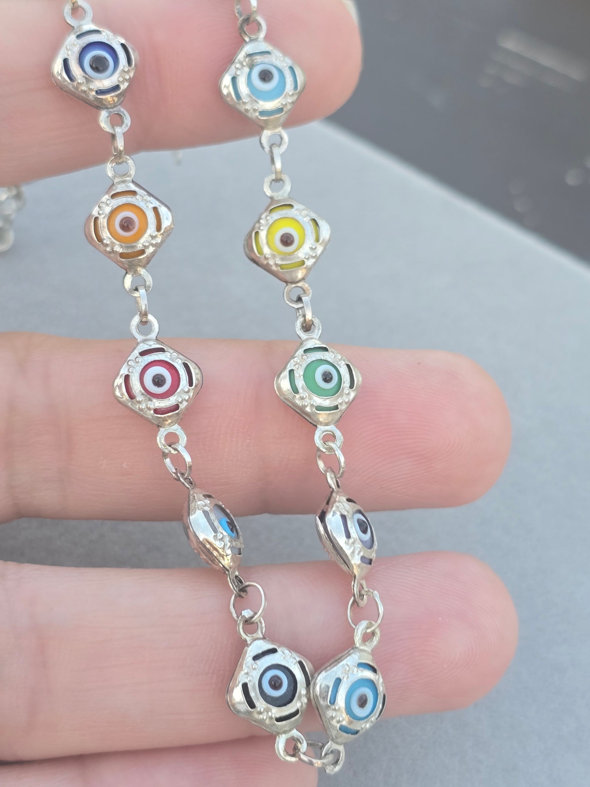 Evil eyes colorfully bracelets sterling silver plata 925 pulsera mano de hamza - Fui Fuiu Jewelry