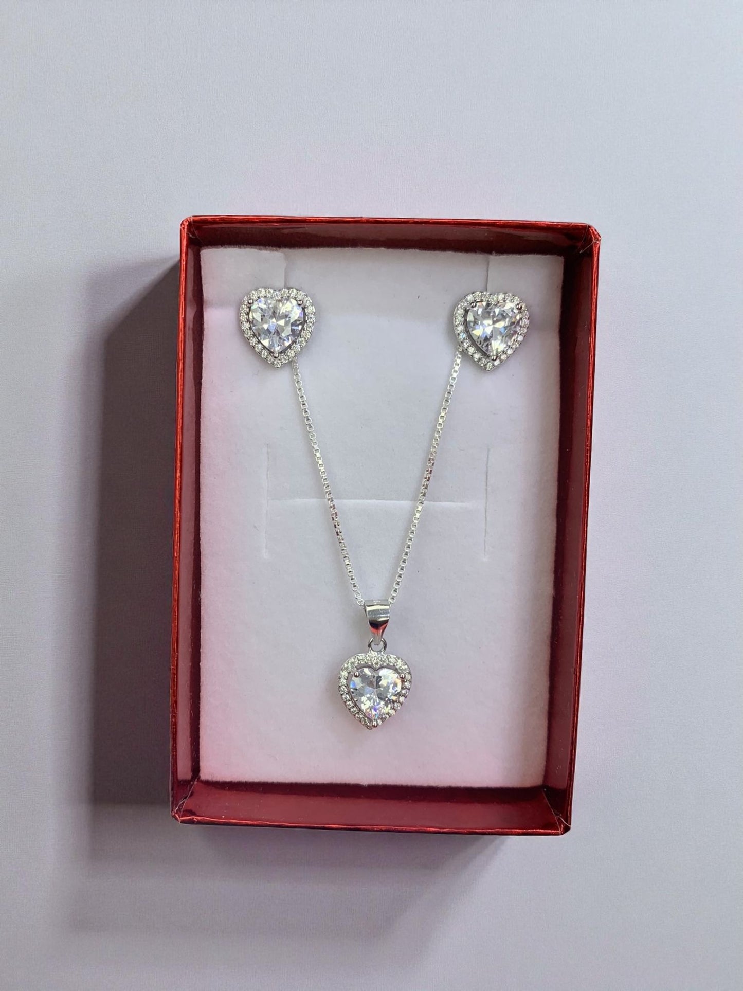 Blue, green, red, clear heart sterling silver 925 plata set aretes studs y cadena con dije de corazon negro rosa verde necklaces and earrings