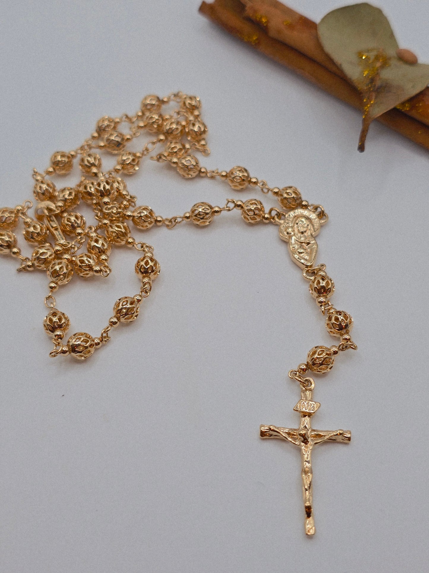 Rosario Cadena laminado de 18K garantizado Virgin Mary necklace Oro Brasilero Rosary