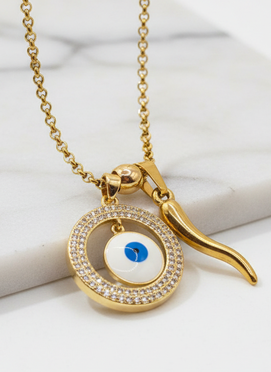 Necklace big Evil Eyes zirconio and cornillelo ojo turco