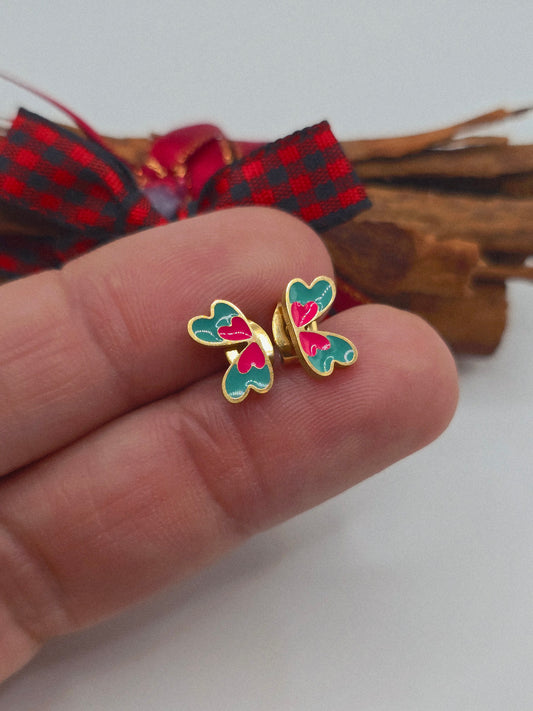 Colorfully butterfly wings studs super cute earrings alas de mariposa de colores  aretes acero stainless steel