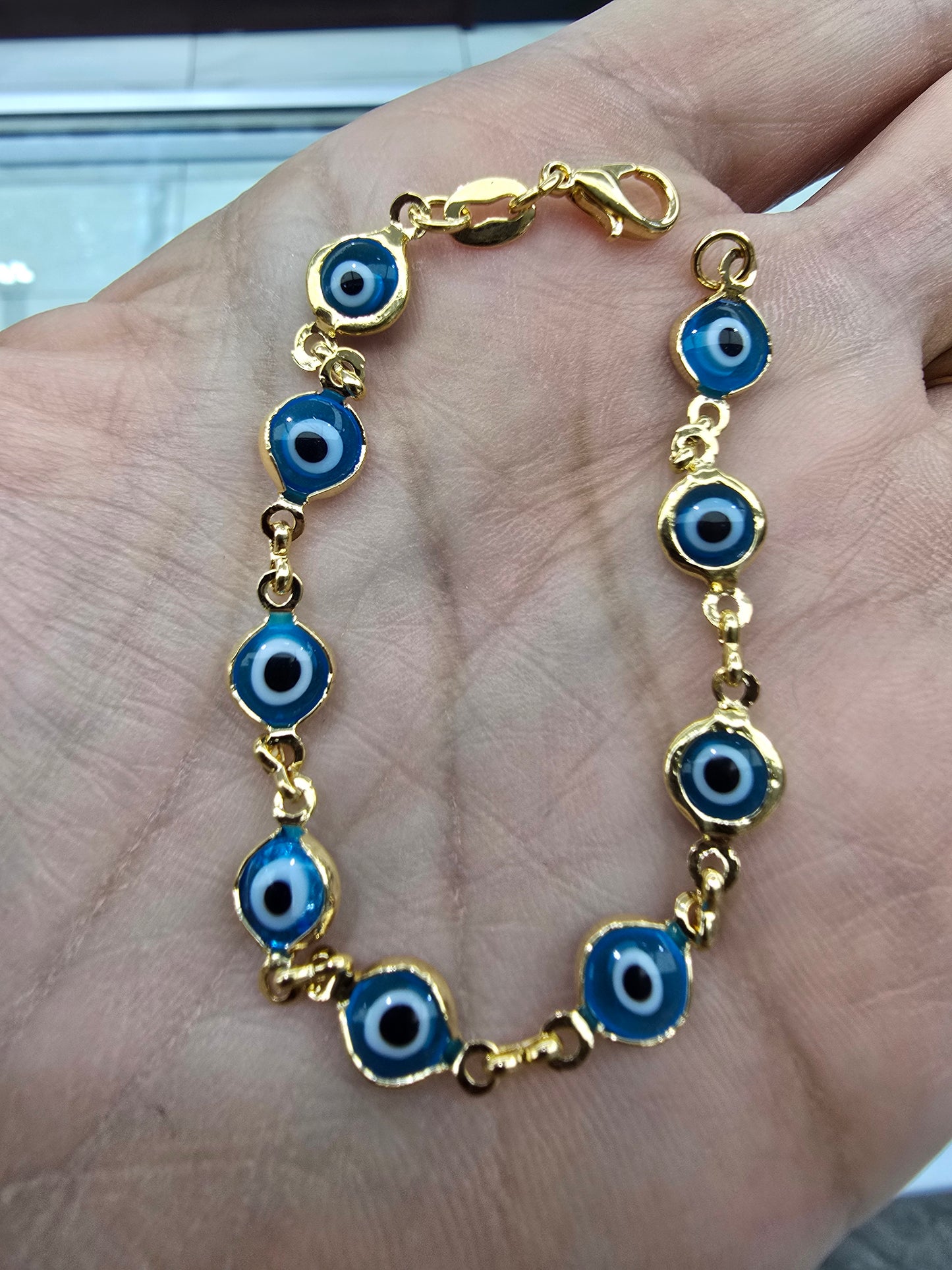 Pulsera con ojo turco ojo de suerte para nin@s bracelet and chain Brasilian Gold  pulsera Oro Brasilero 14K