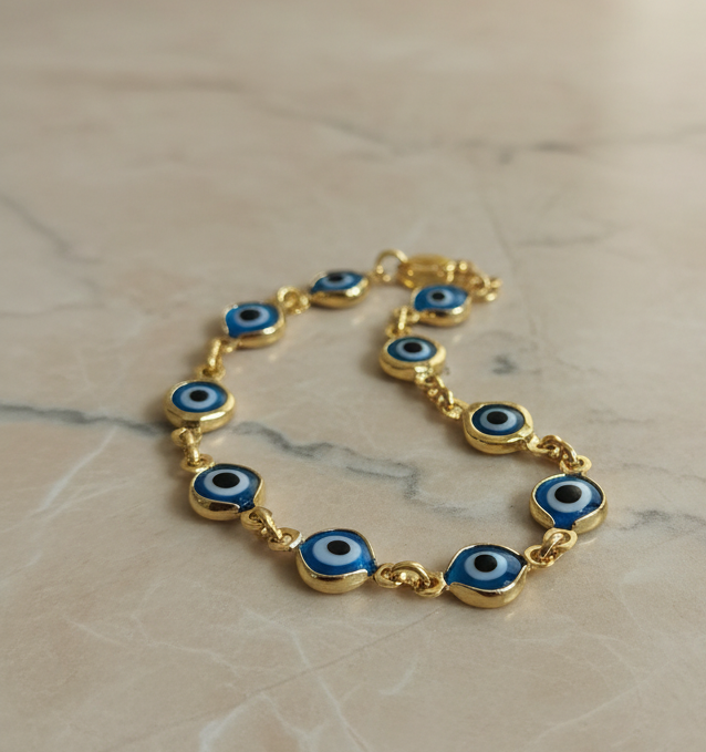 Pulsera con ojo turco ojo de suerte para nin@s bracelet and chain Brasilian Gold  pulsera Oro Brasilero 14K