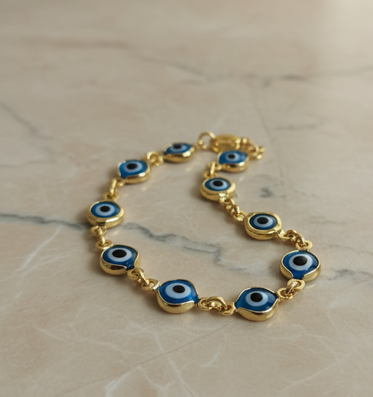 Pulsera con ojo turco ojo de suerte para nin@s bracelet and chain Brasilian Gold  pulsera Oro Brasilero 14K