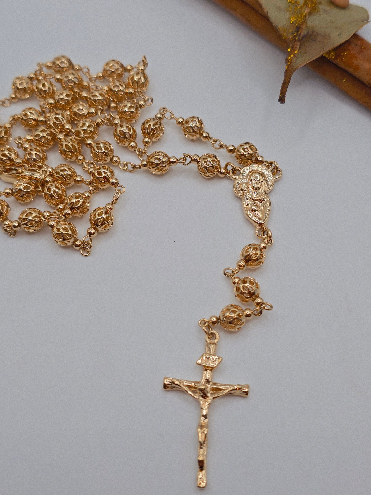 Rosario Cadena laminado de 18K garantizado Virgin Mary necklace Oro Brasilero Rosary