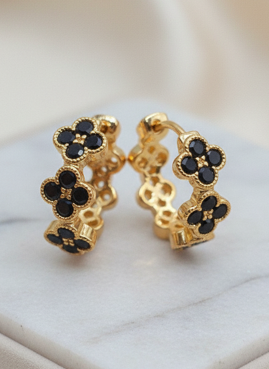 Flowers crystal earrings Aretes de flores con crystal 14K lamited gold Brasilian Gold