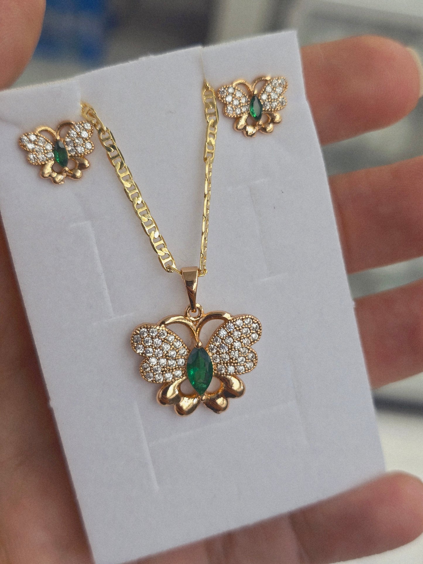 Set Butterfly Gold Filled 14K Oro 14K set de mariposas de colores aretes y cadena necklace and earrings