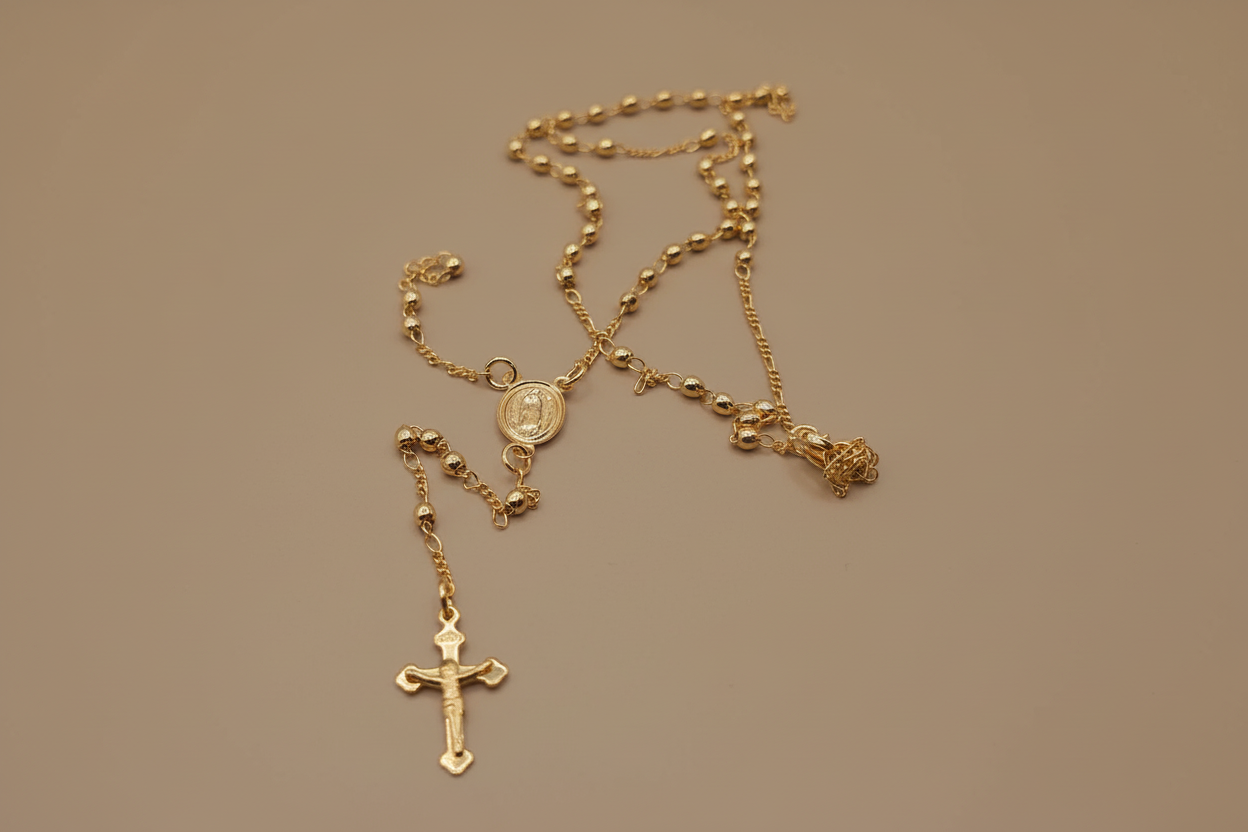 Rosario Gold Filled necklace Oro Gold Rosary elegant necklace 14K laminated gold