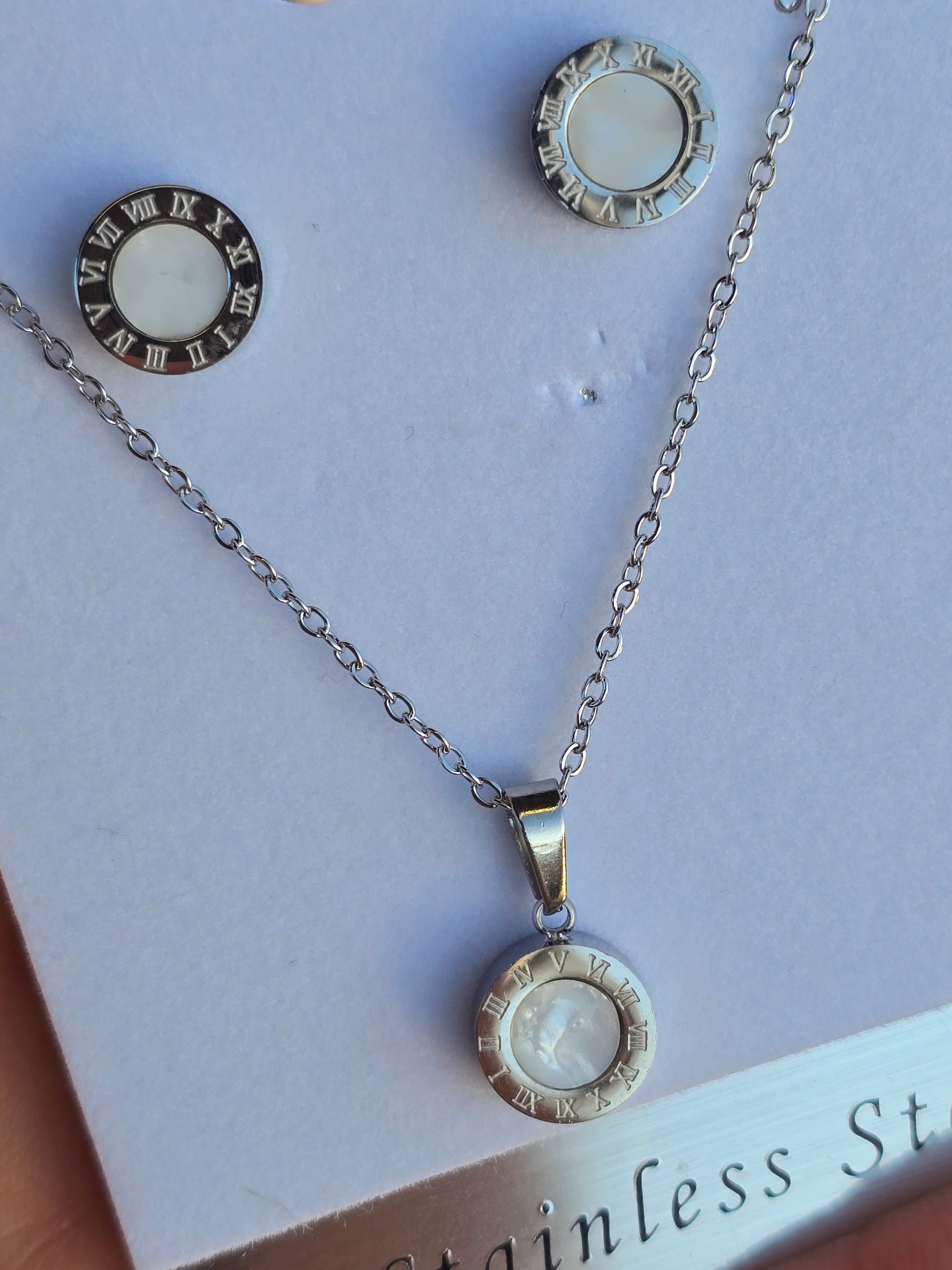Set silver white watch earrings and necklaces - Fui Fuiu Jewelry
