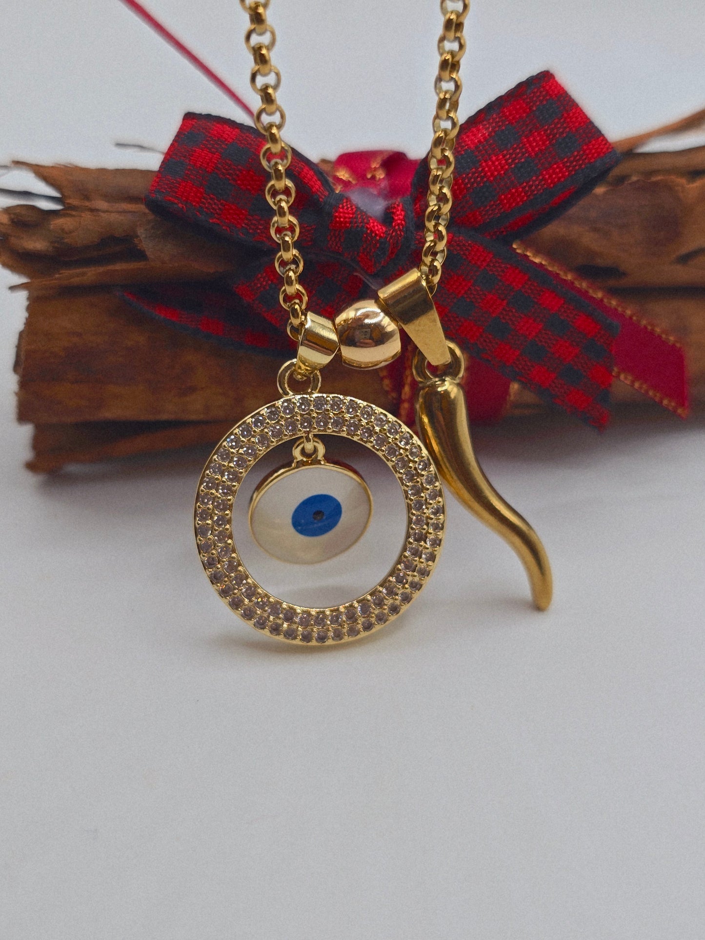 Necklace big Evil Eyes zirconio and cornillelo ojo turco