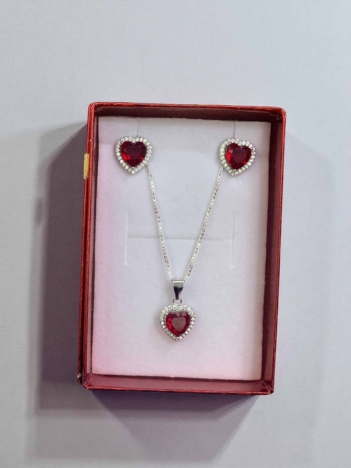 Blue, green, red, clear heart sterling silver 925 plata set aretes studs y cadena con dije de corazon negro rosa verde necklaces and earrings