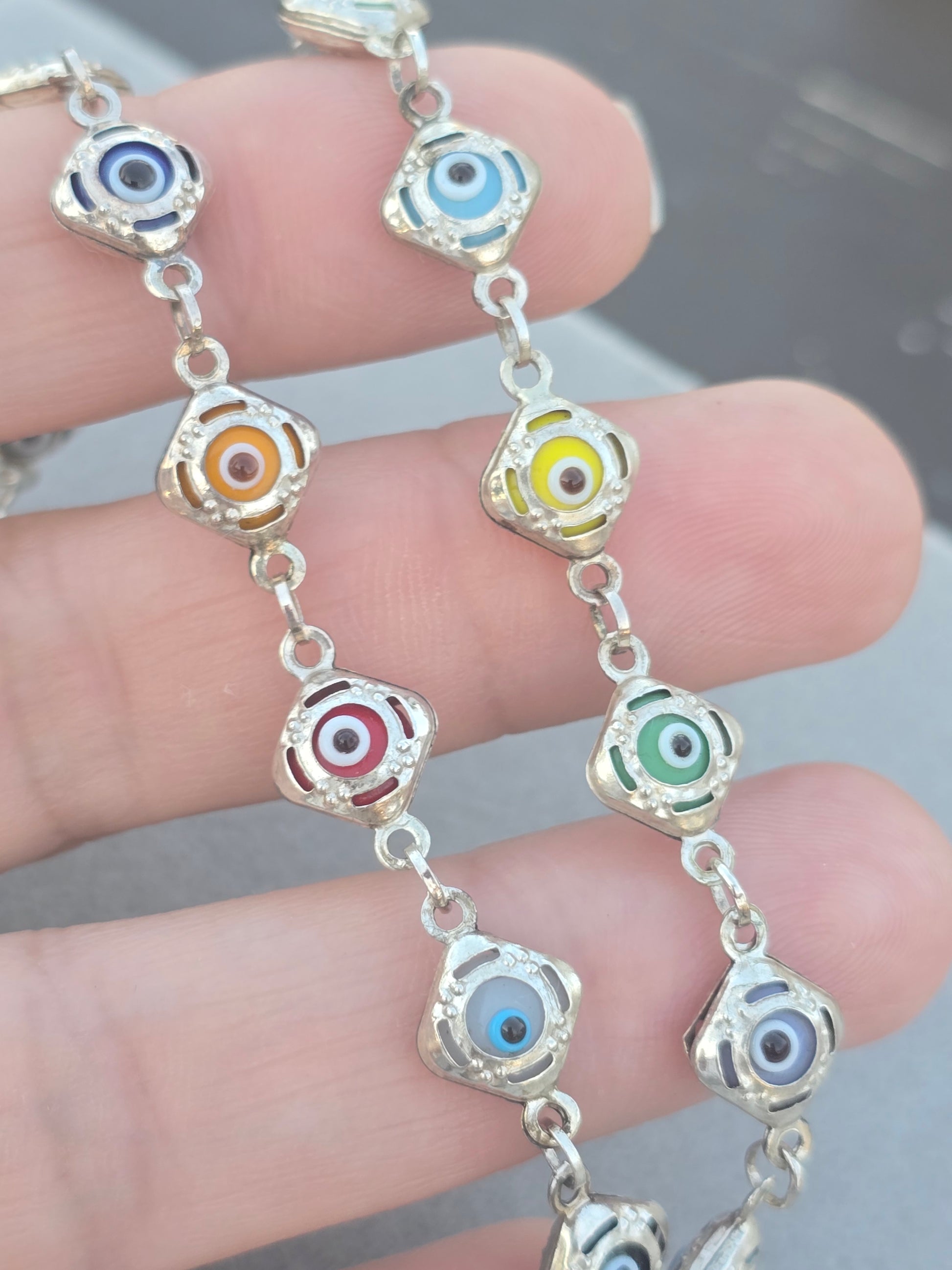 Evil eyes colorfully bracelets sterling silver plata 925 pulsera mano de hamza - Fui Fuiu Jewelry