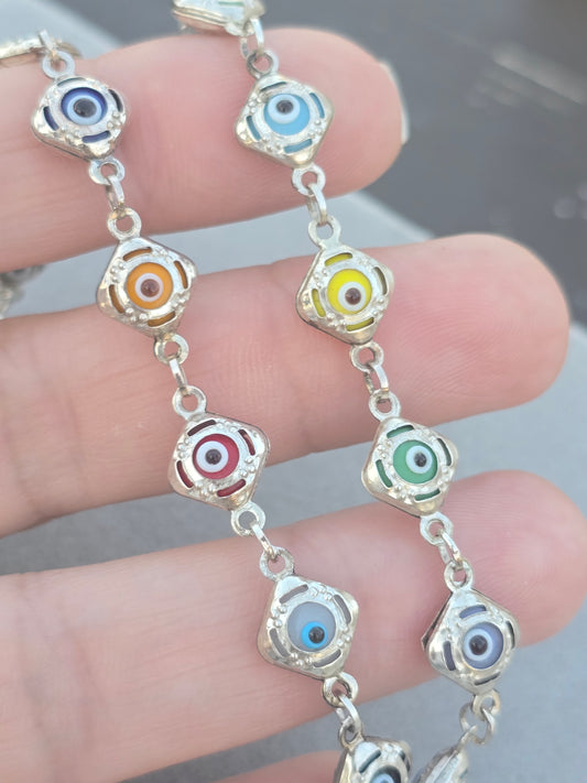 Evil eyes colorfully bracelets sterling silver plata 925 pulsera mano de hamza