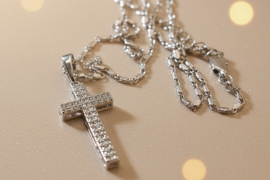 Necklace silver plated zurconia plata cruz necklaces cross and zirconia  crystal crucifijo - Fui Fuiu Jewelry