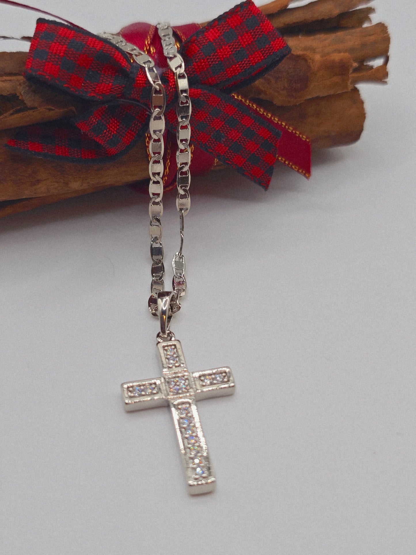 Cadenas silver plata steel cruz necklaces cross and zirconia