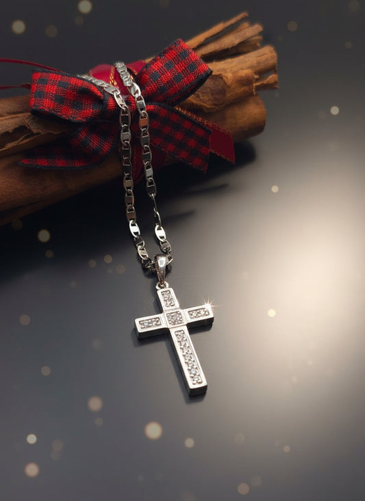 Cadenas silver plata steel cruz necklaces cross and zirconia