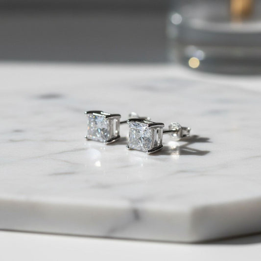 Studs sterling silver 925 aretes topitos hombre man piedra square plata 925