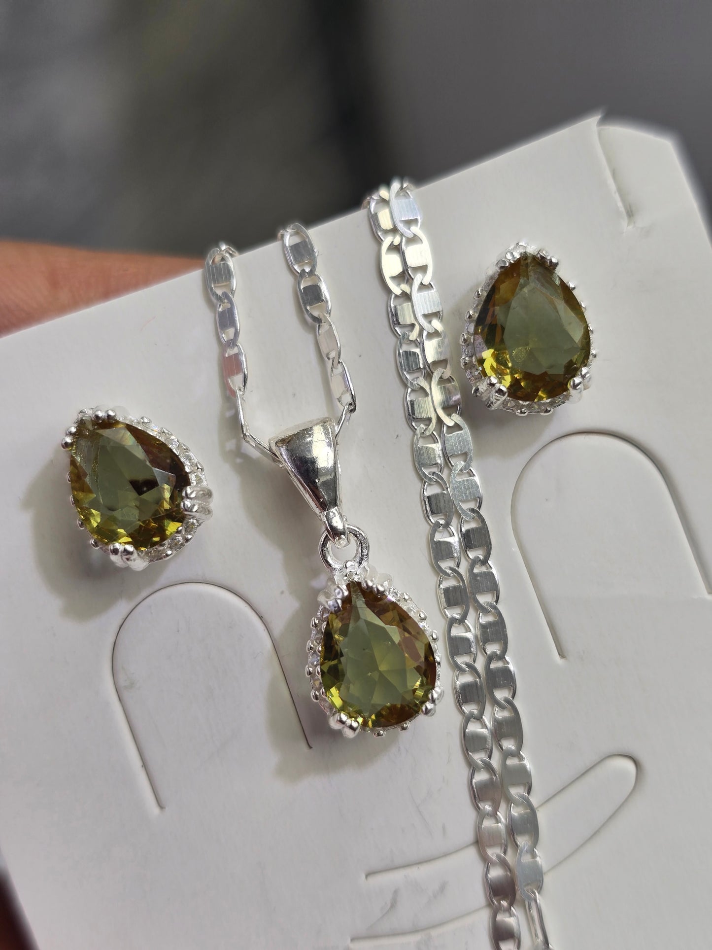 Gemstone  sterling silver 925 plata set aretes studs y cadena con piedra  necklaces and earrings