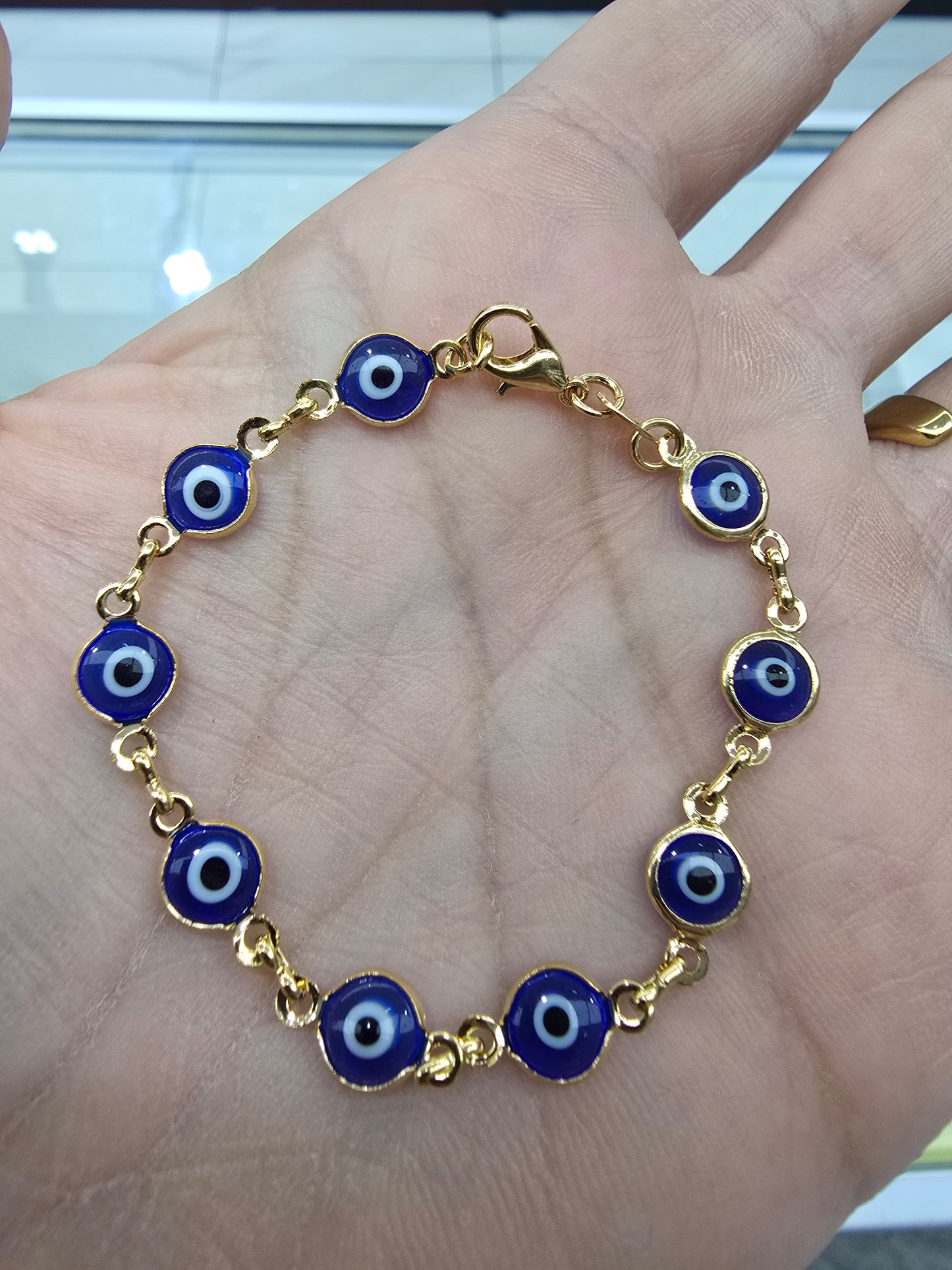 Pulsera con ojo turco ojo de suerte para nin@s bracelet and chain Brasilian Gold  pulsera Oro Brasilero 14K