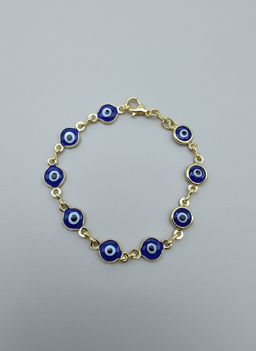 Pulsera con ojo turco ojo de suerte para nin@s bracelet and chain Brasilian Gold  pulsera Oro Brasilero 14K