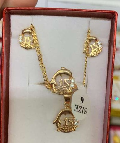 15's earring aretes quinceañera  14K Gold filled laminado set necklace ring anillo cadena y aretes de 15 quinceañera