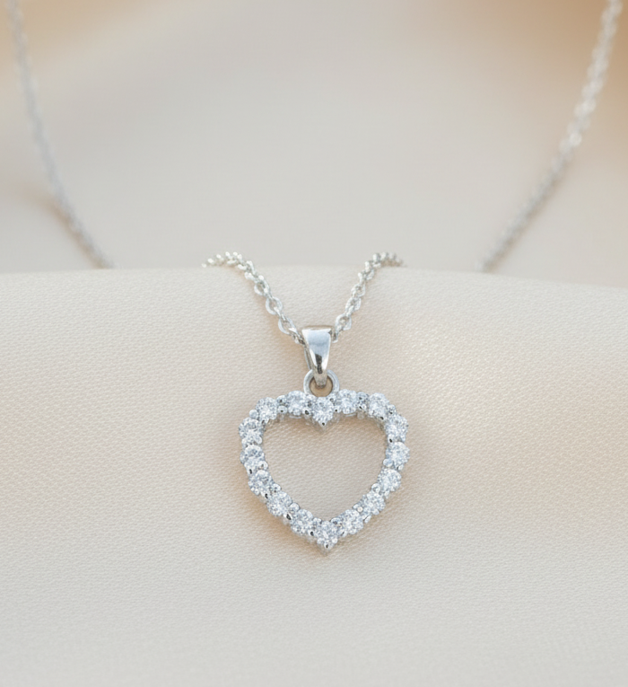 Sterling Silver 925 heart necklace, cadena con dije de corazon y brillantes en Plata 925