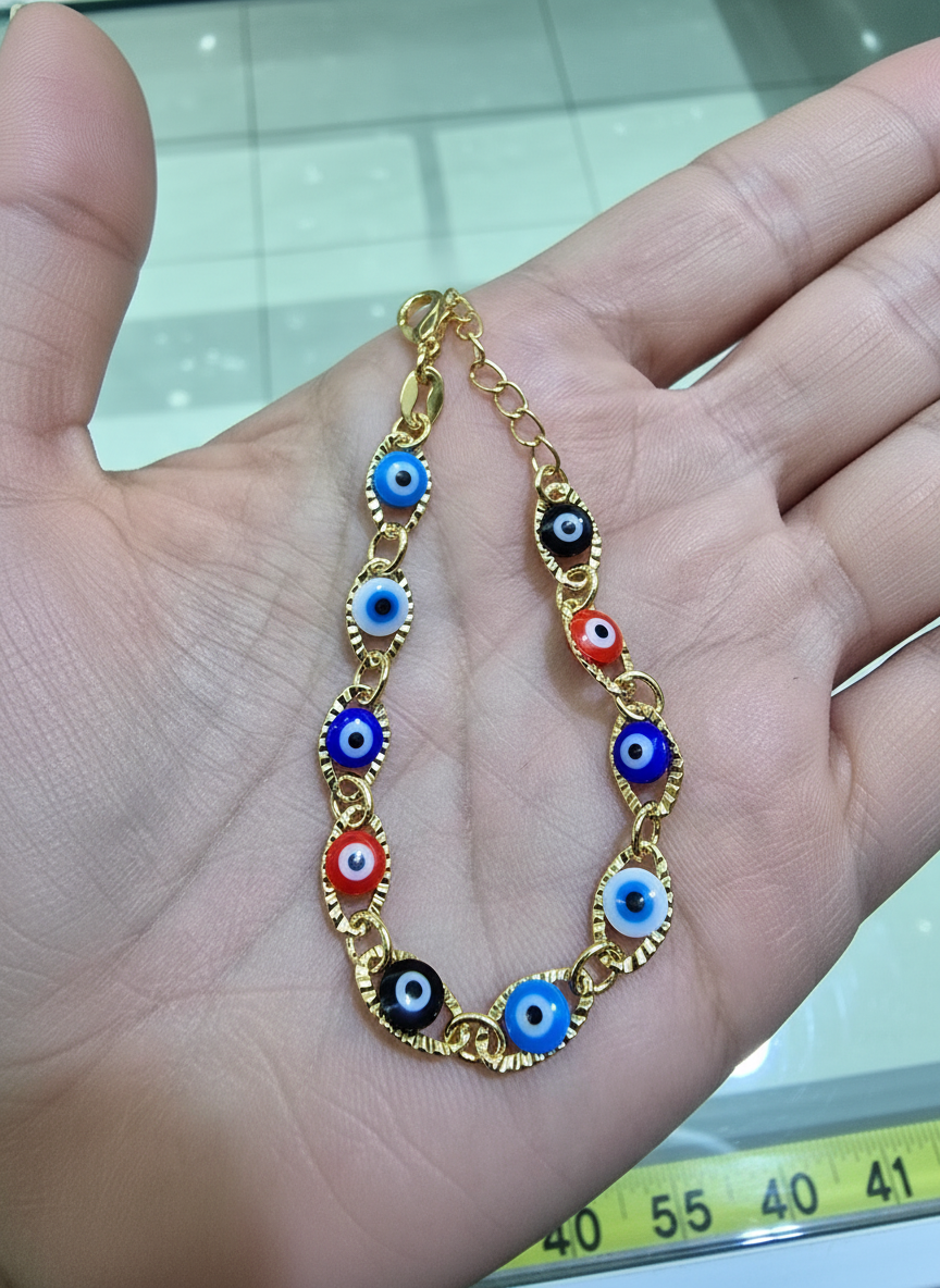 Pulsera con ojo turco ojo de suerte para nin@s bracelet and chain Brasilian Gold  pulsera Oro Brasilero 14K