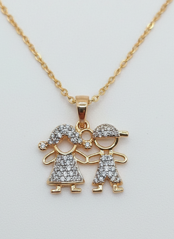 Necklaces boy and girl charm cadena Oro Laminado 14K Gold filled Oro Brasil cadena con dije de niño y niña
